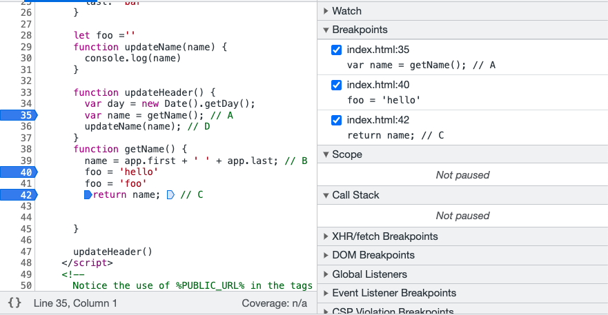 Chrome Debugger pannel BreakPoints