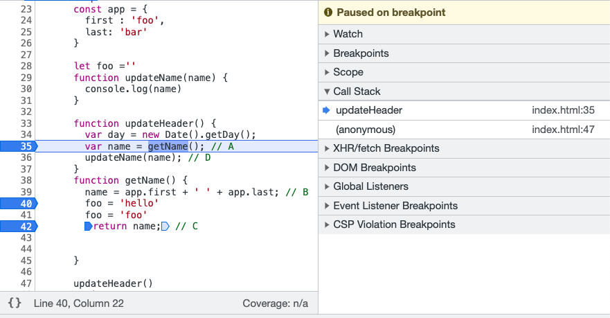 Chrome Debugger pannel Call Stack